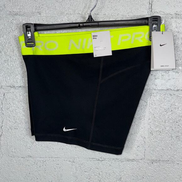Nike Pro Women's mid rise 3" Shorts - Black/Volt/White XL - Picture 1 of 6